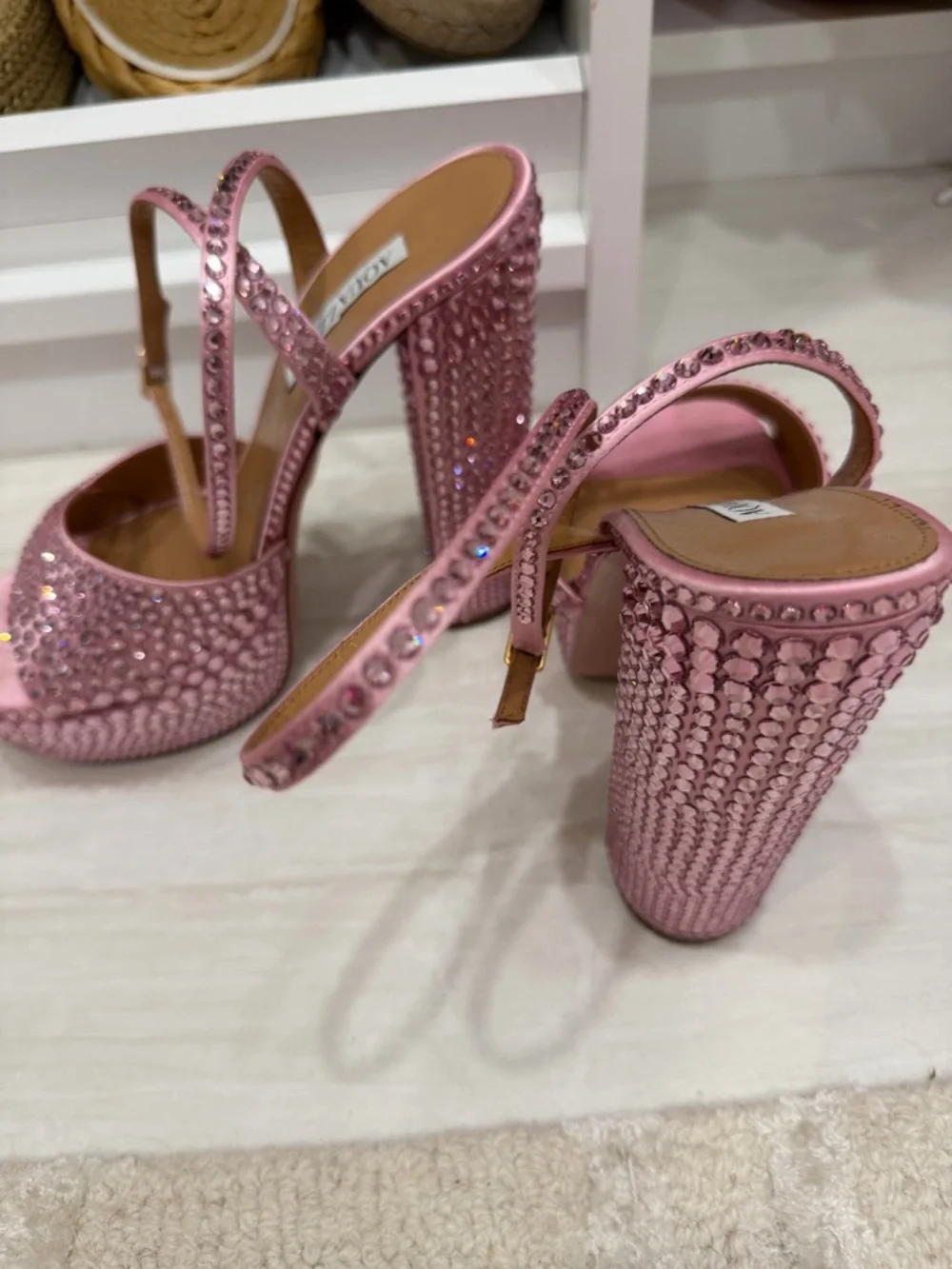 AQUAZZURA Sinner embellished satin platform sandals - Picture 3 of 7